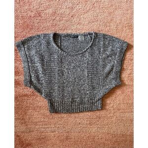 LINQ Knit Cropped Sweater Gray XS Batwing Short Sleeve Textured